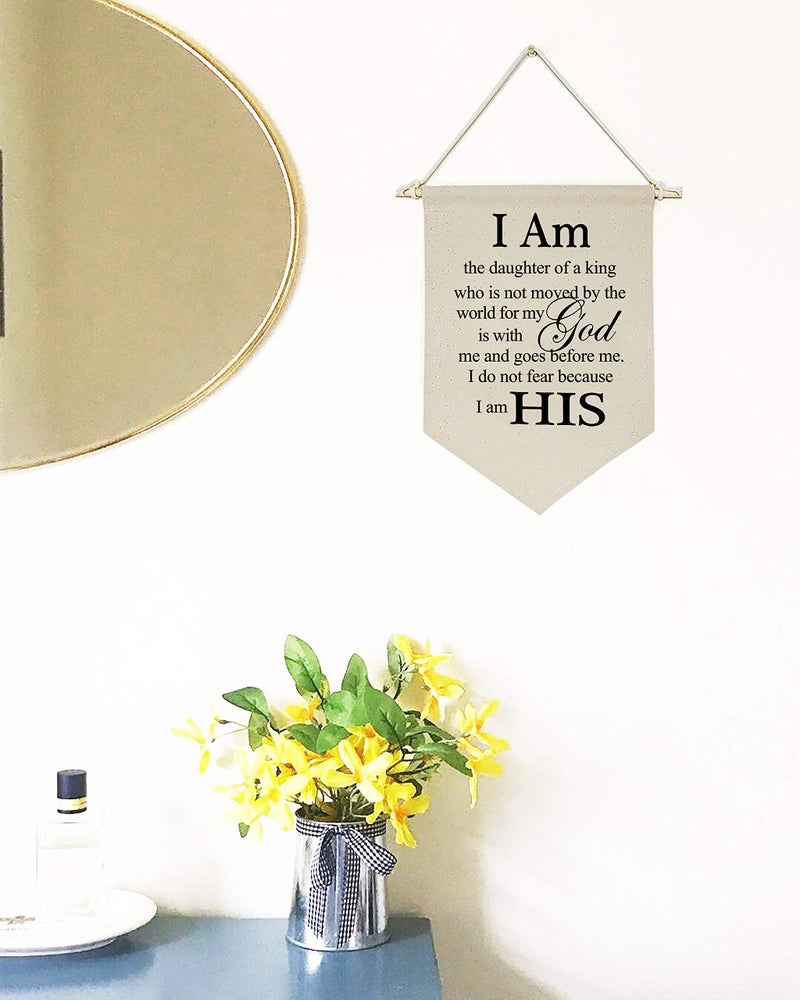 Topthink I Am The Daughter of a King Who is Not Moved by The World for My God - Canvas Hanging Flag Banner Wall Sign Decor Gift for Daughter Baby Kids Girl Nursery Teen Room Front Door- Birthday,Christmas Gift - Image 2